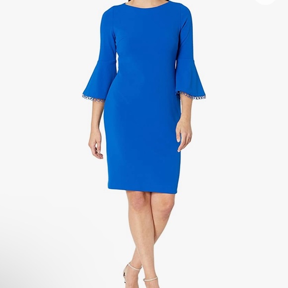 NWOT Calvin Klein Women's Circle Trim at Bell Sleeve Cuff Sheath Dress - Picture 9 of 9